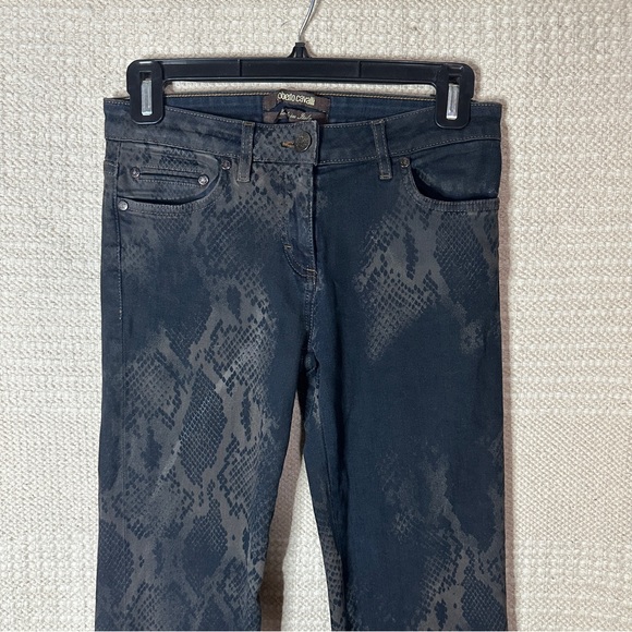 ROBERTO CAVALLI black snakeskin mid rise straight leg jeans 40 - Picture 2 of 11